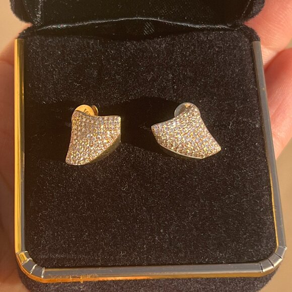 Shy Creation Jewelry - Shy Creation Yellow Gold Pave Diamond Kite Studs Huggie Earrings